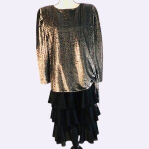 Vintage Silver Metallic Black Sheath Dress 14